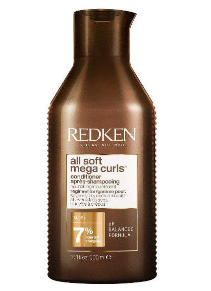 A bottle of Redken All Soft Mega Curl Conditioner, 300ml.
