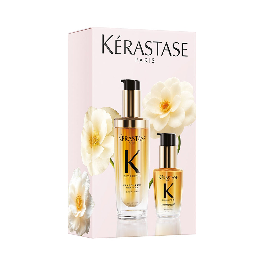 Kérastase hair care product set with packaging on a white background
