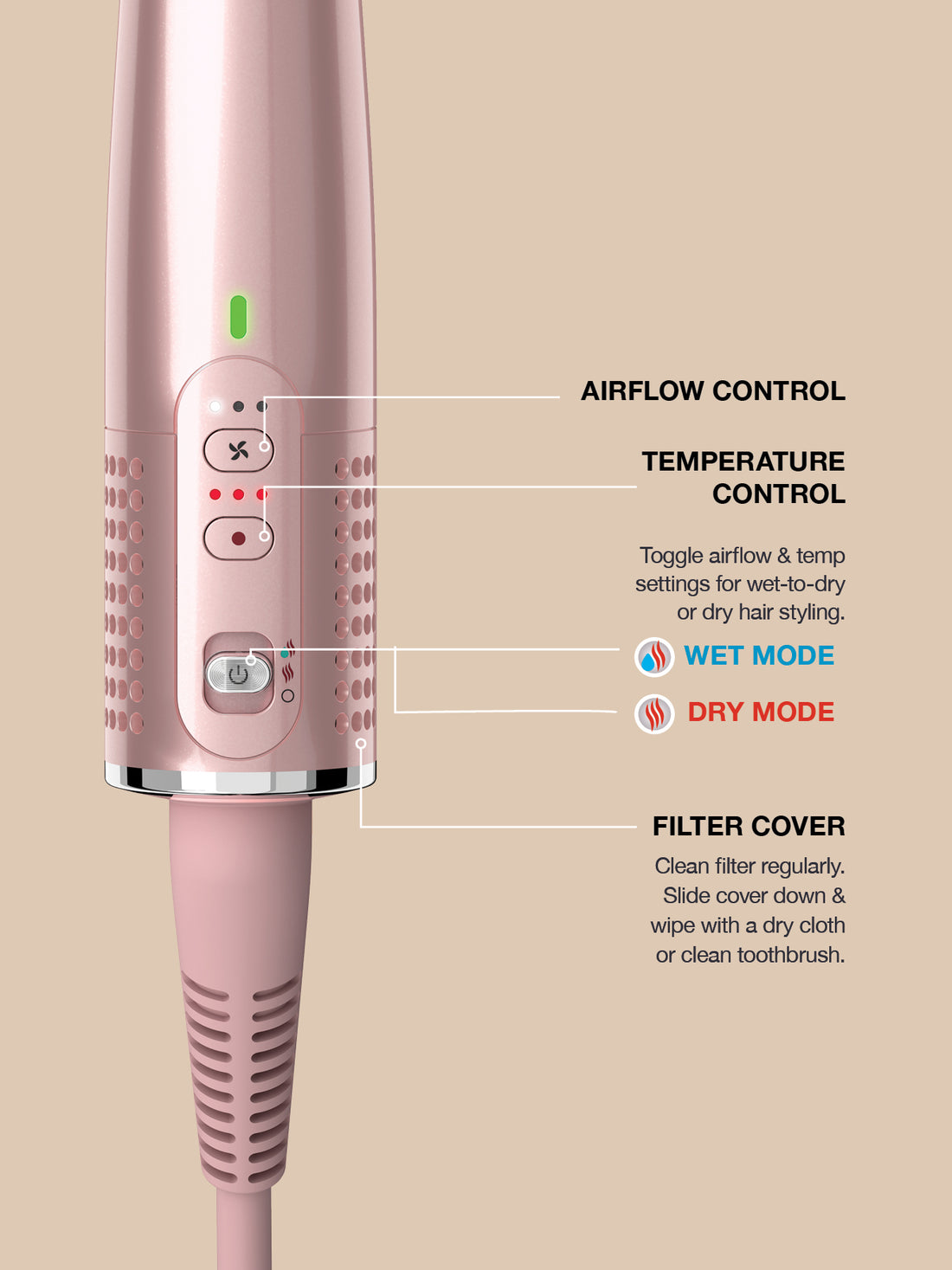 Shark Glossi 2-in-1 Hot Tool and Air Glosser - Lychee