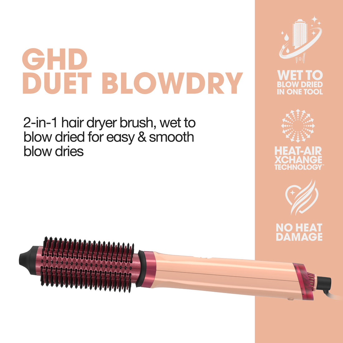 ghd Duet Blowdry Limited Edition Hair Dryer Brush in Sun-Kissed Peach