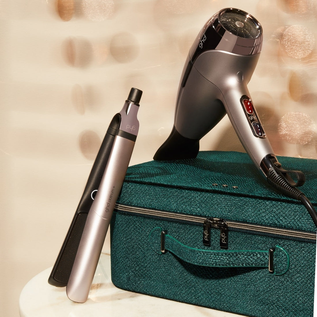 ghd Platinum+ & Helios Limited Edition - Hair Straightener & Hair Dryer in Warm Pewter