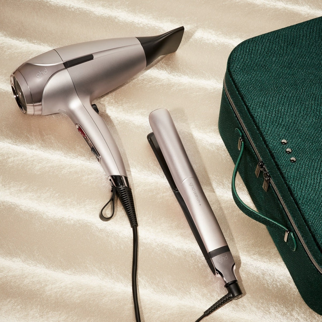 ghd Platinum+ & Helios Limited Edition - Hair Straightener & Hair Dryer in Warm Pewter