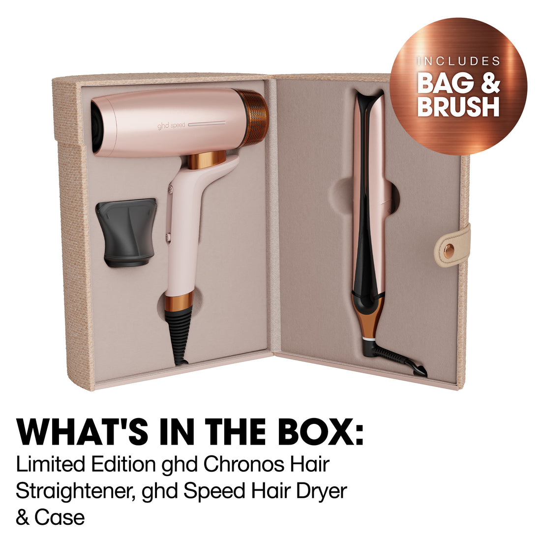ghd Deluxe Speed Hair Dryer and Chronos Hair Straightener Festive Gift Set in Cashmere Beige